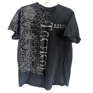 5.11 Tactical Short Sleeve‎ T Shirt Black Large Camp Military All Over Prin